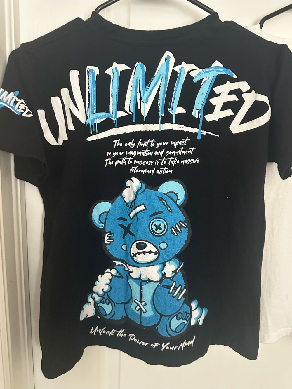 Bundle of 2 SEVEN SOULS T-Shirts: Black Graphic & White Bear Print